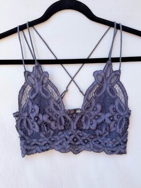 Free People Adella Crochet Lace Bralette Dusty Purple Strappy Back Cropped Fairy